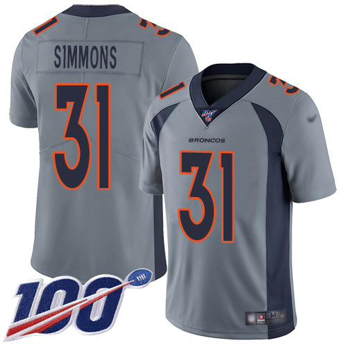 Men Denver Broncos #31 Justin Simmons Limited Silver Inverted Legend 100th Season Football NFL Jersey